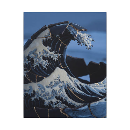 Ocean Wave Canvas Art | Winter Kintsugi Gold Repair Art