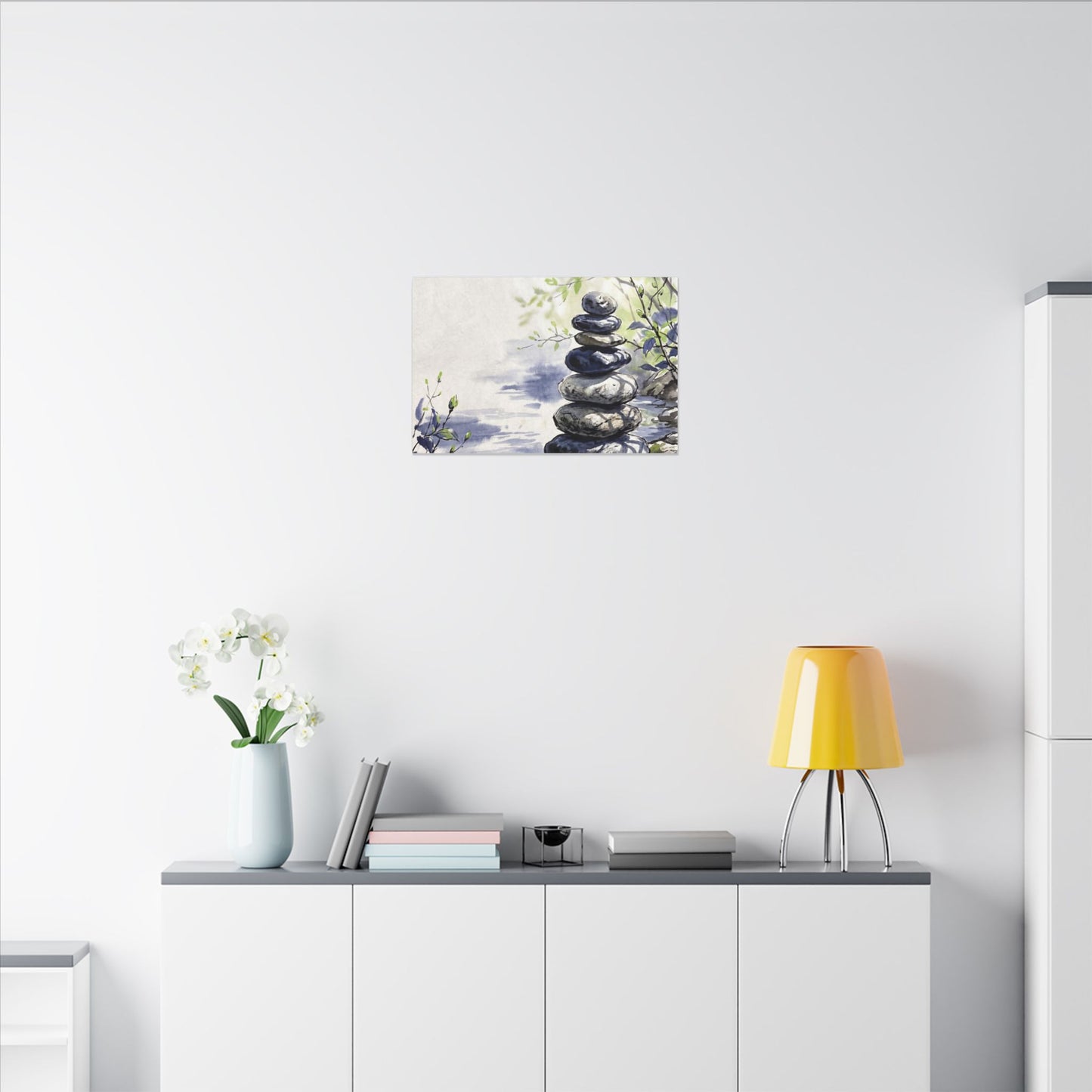 River Stones Sumi E Canvas Art | Serene Zen Art