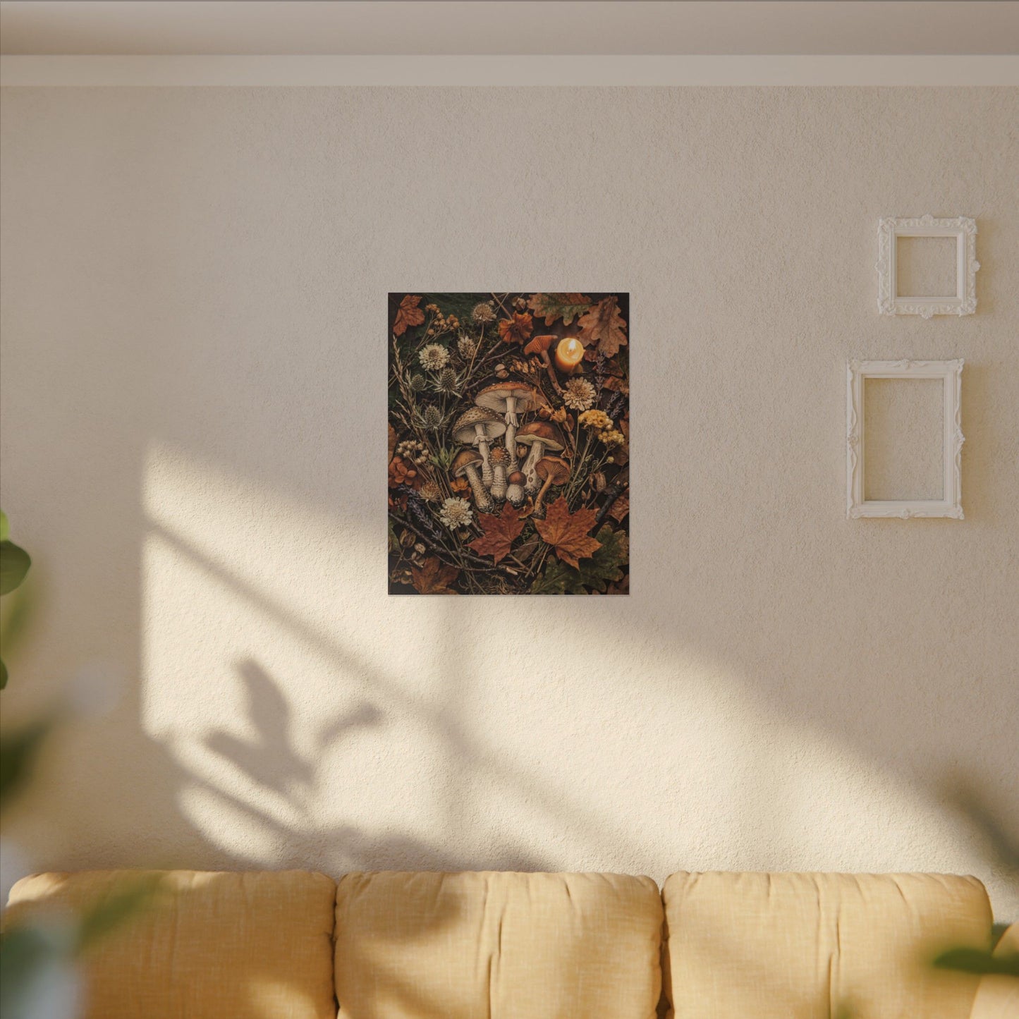 Autumn Dried Flowers Mushroom Illustration Canvas Art | Earthy Decor
