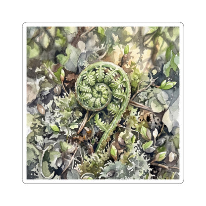Japandi Fern Unfurling in Dappled | Watercolor Sticker