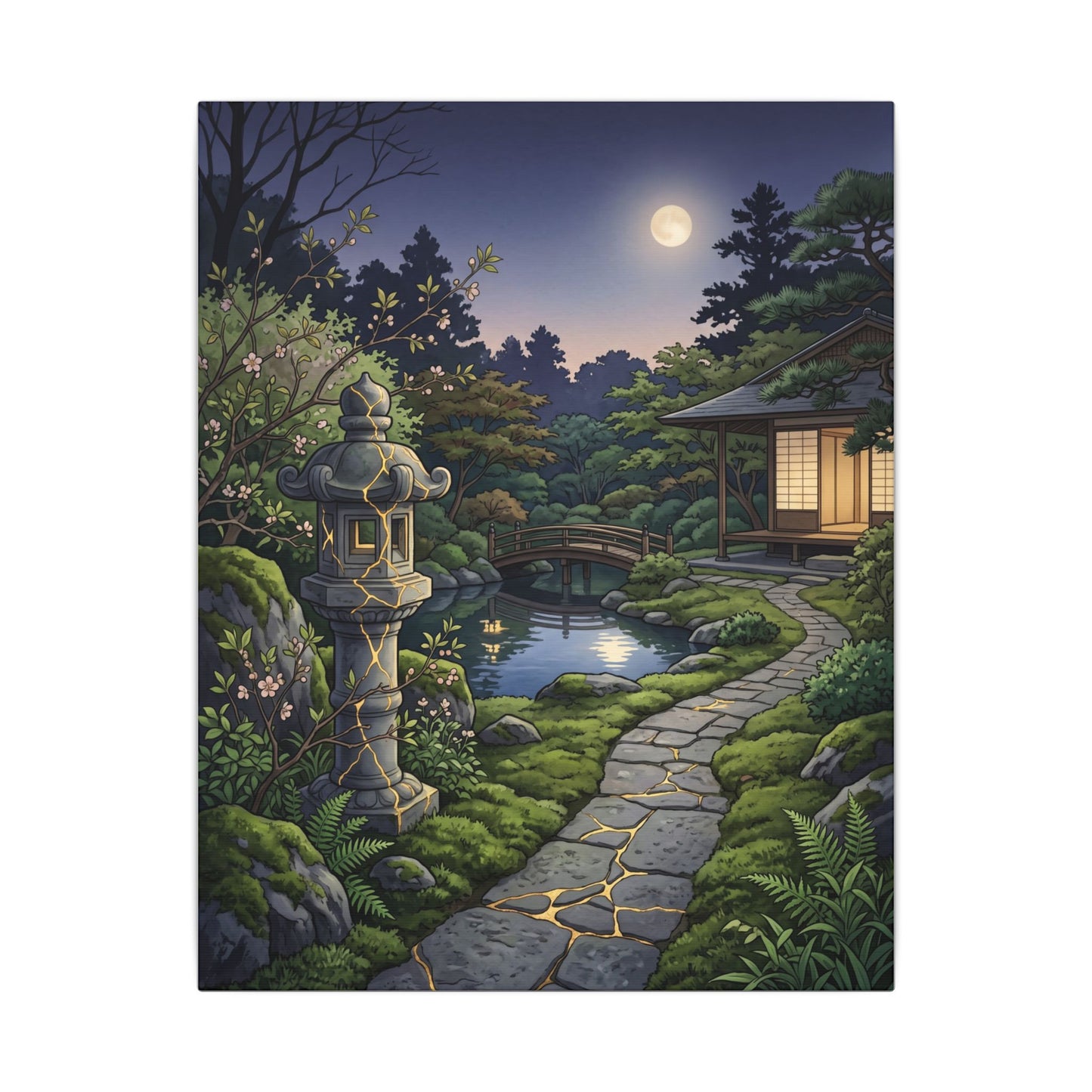Spring Moonlit Garden Gold Vein Canvas Art | Resilient Decor