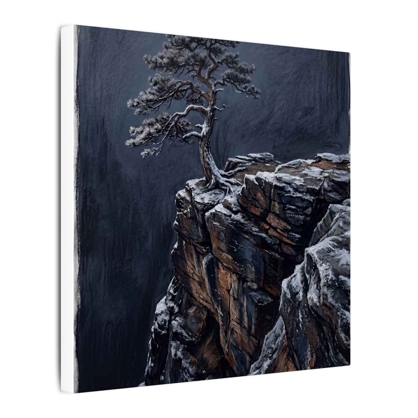 Dark Japandi Pine Tree in Dawn | Dark Texture Canvas Art