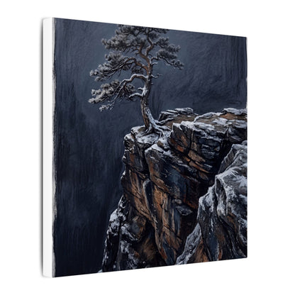 Dark Japandi Pine Tree in Dawn | Dark Texture Canvas Art