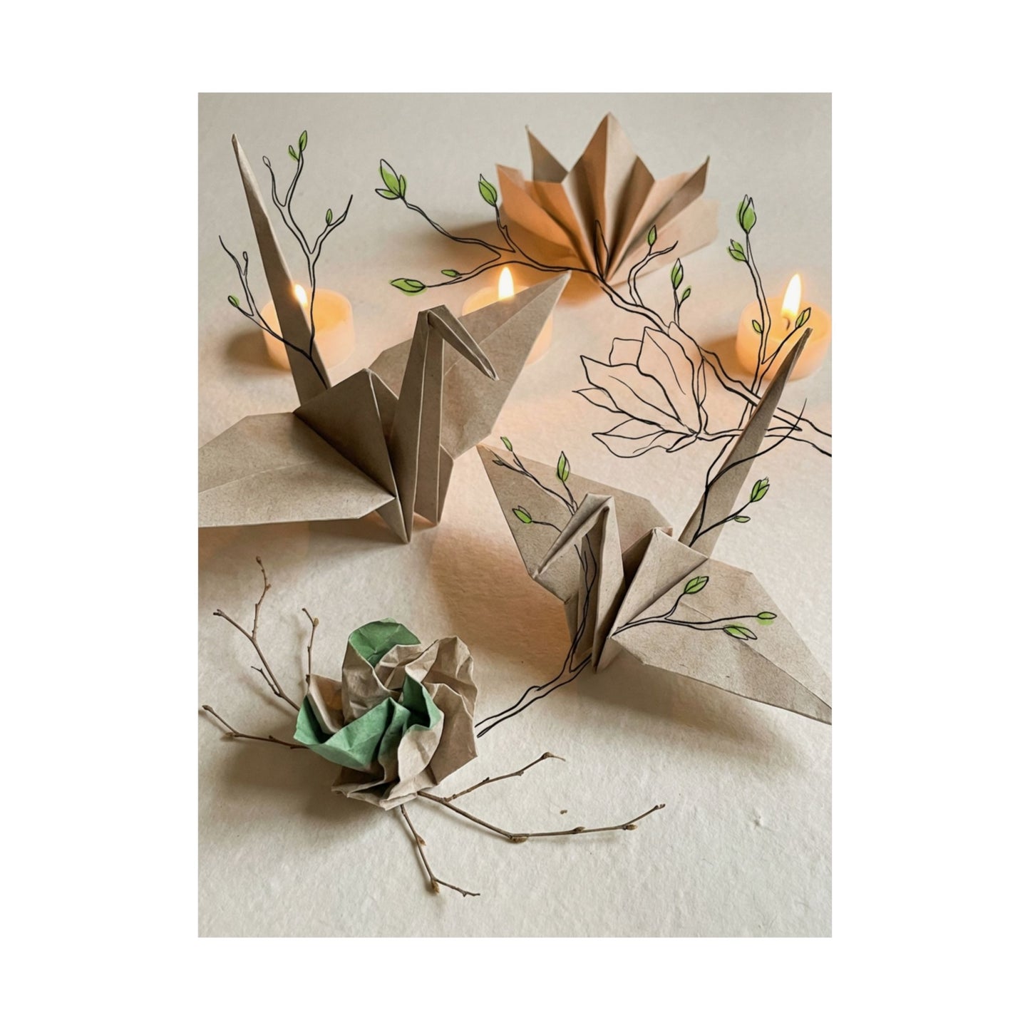 Spring Paper Fold Minimal Line Wall Art Print | Cozy Decor