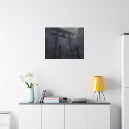 Dark Japandi Torii Gate in Dappled | Moody Minimal Canvas Art