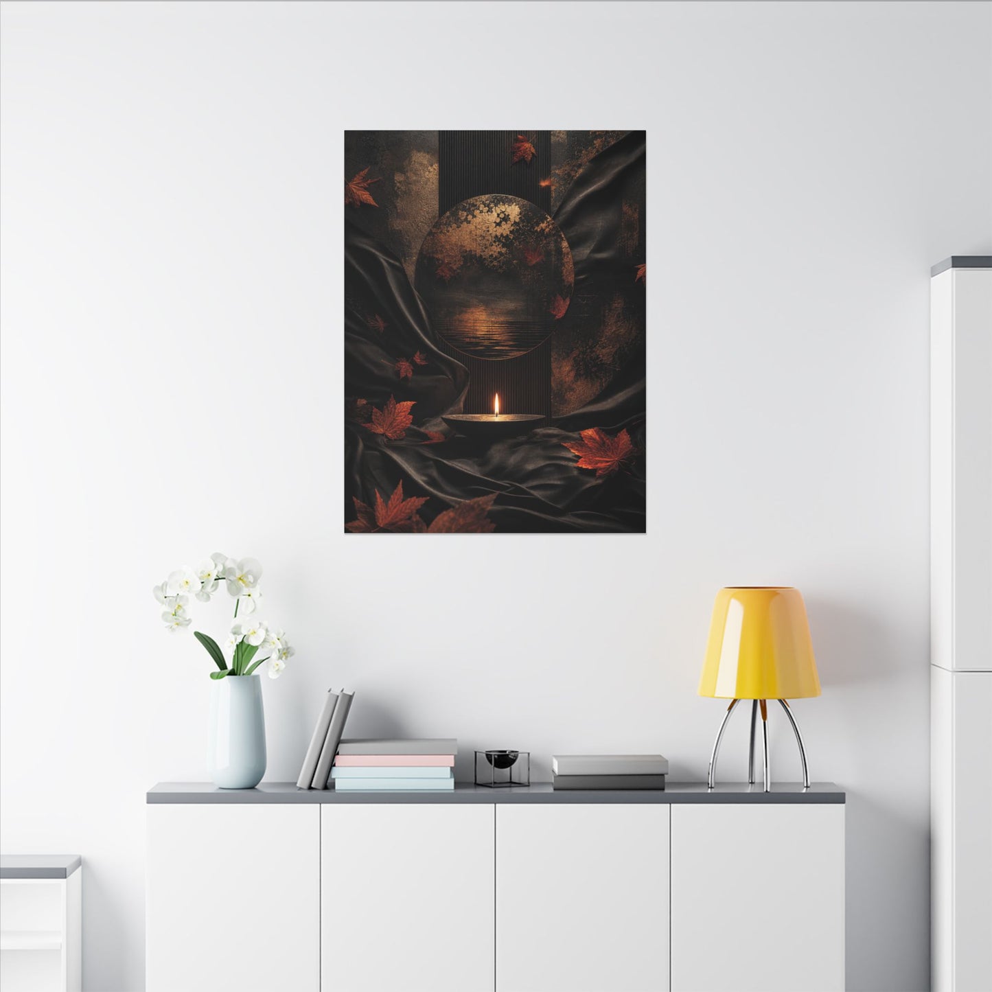 Silk Drape Autumn Canvas Art | Dark Japandi Moody Design