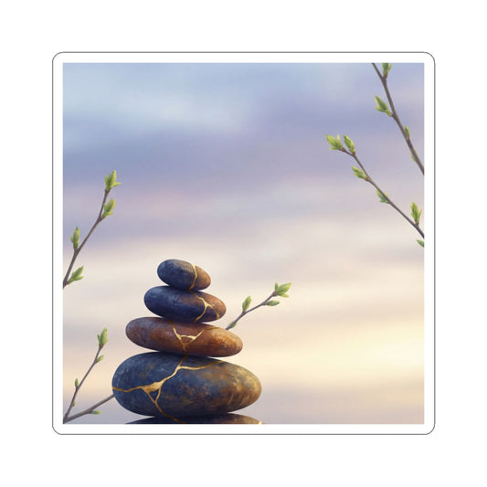Kintsugi River Stones in Dawn | Gold Vein Sticker Art Print