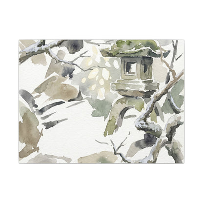 Elegant Stone Lantern Canvas Art - Watercolor Japandi Art Print