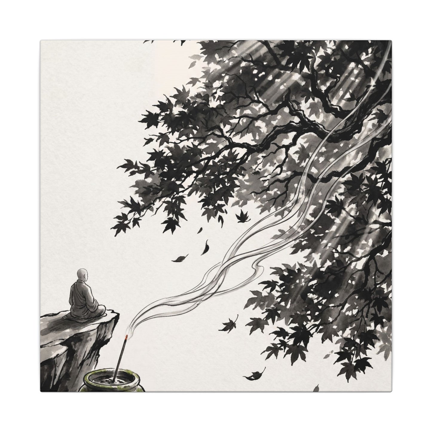 Serene Incense Smoke Canvas Art - Ukiyo E Inspired Zen