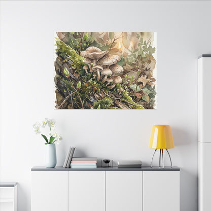 Wild Mushrooms Canvas Art | Spring Japandi Watercolor Art