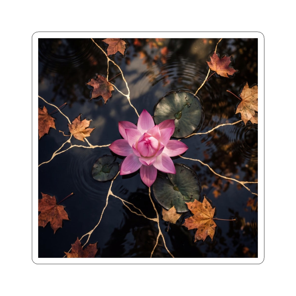 Lotus Flower Autumn Sticker | Kintsugi Beautiful Design