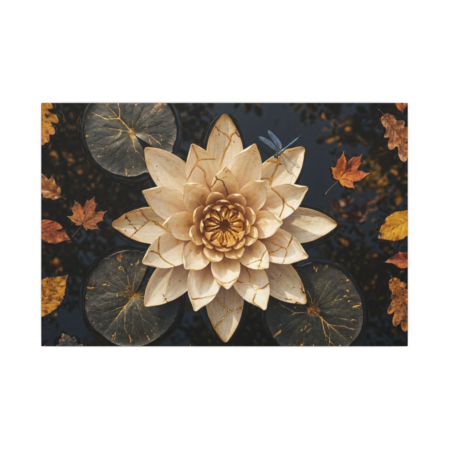 Kintsugi Lotus Flower in Dappled | Gold Repair Canvas Art