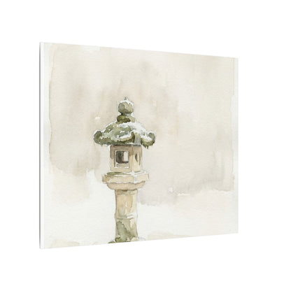 Stone Lantern Winter Canvas Art | Japandi Earthy Design