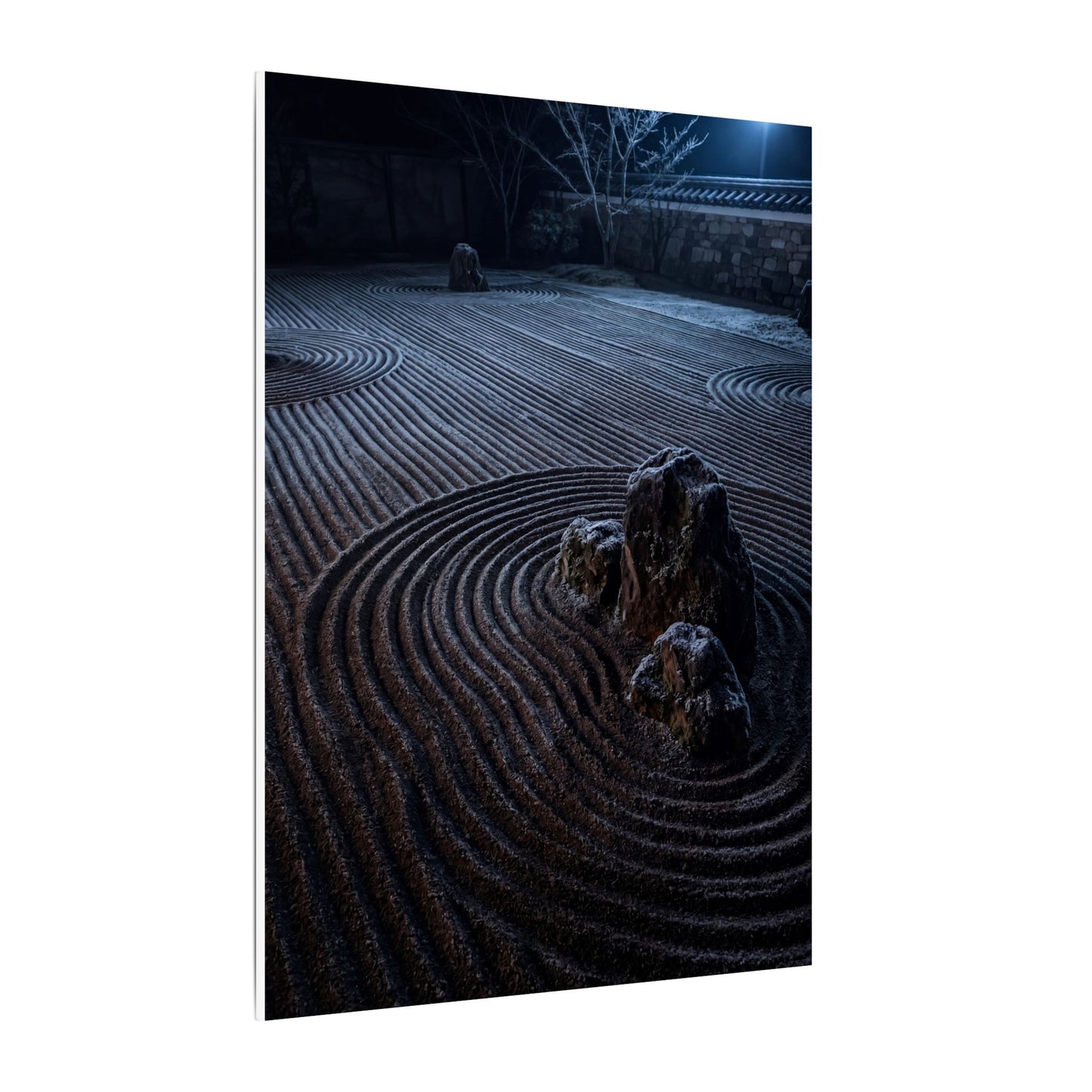 Moonlight Rock Garden Canvas Art - Dark Japandi Seijaku