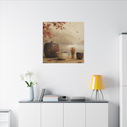 Tea Ceremony Canvas Art | Autumn Kintsugi Gold Vein Art