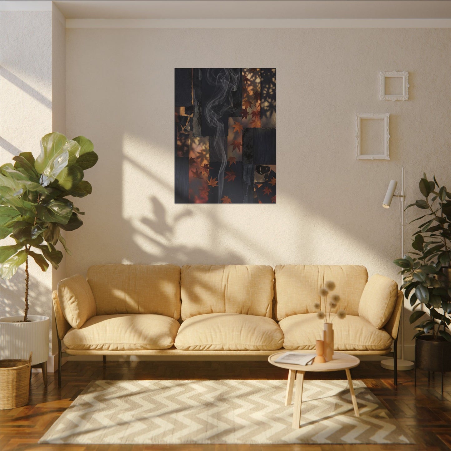 Luxurious Incense Smoke Canvas Art - Dark Texture Dark Japandi