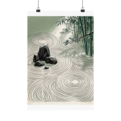Winter Rock Garden Ukiyo E Inspired Wall Art Print | Calm Decor