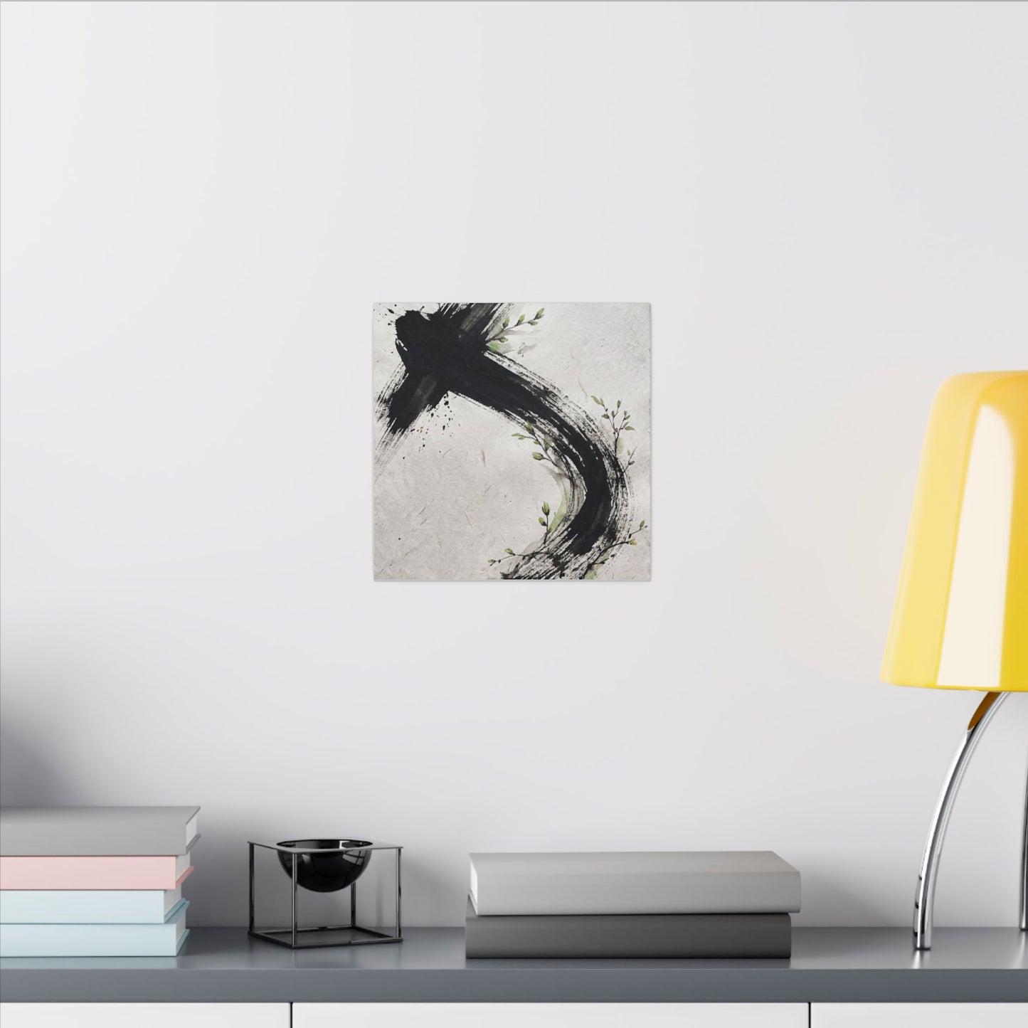 Ink Brushstroke Spring Canvas Art | Dark Japandi Sophisticated Design