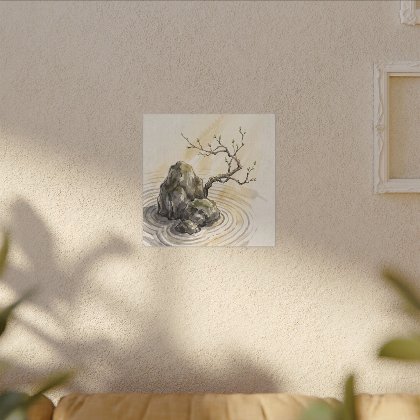 Serene Rock Garden Canvas Art - Sumi E Zen