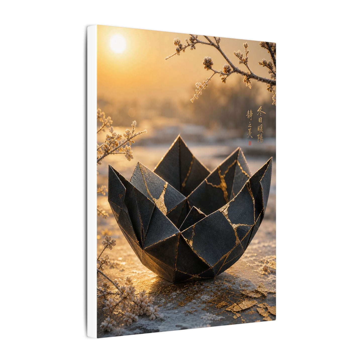 Kintsugi Paper Fold in Golden Hour | Gold Repair Canvas Art