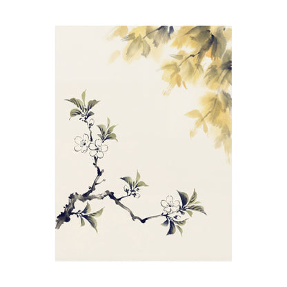 Zen Cherry Blossom in Golden Hour | Sumi E Wall Art Print