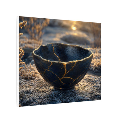 Ceramic Bowl Canvas Art | Winter Kintsugi Gold Repair Art