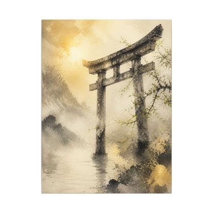 Spring Torii Gate Sumi E Canvas Art | Tranquil Decor