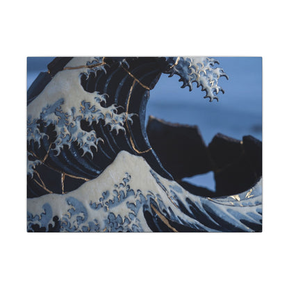 Ocean Wave Canvas Art | Winter Kintsugi Gold Repair Art Art Print