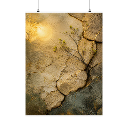 Cracked Earth Texture Wall Art Print | Earthy Japandi Art