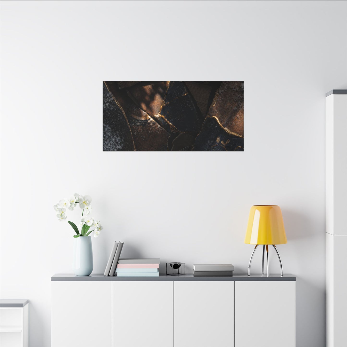 Fukinsei Broken Pottery Canvas Art - Dark Japandi Dark Texture