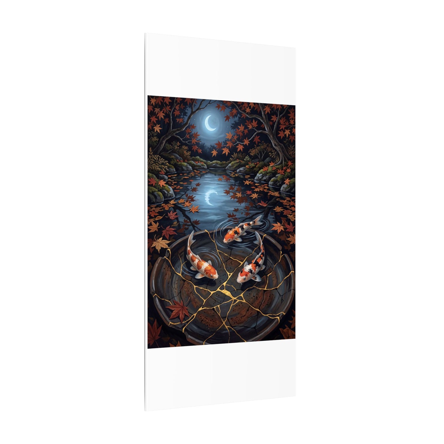 Koi Pond Canvas Art | Autumn Kintsugi Gold Repair Art
