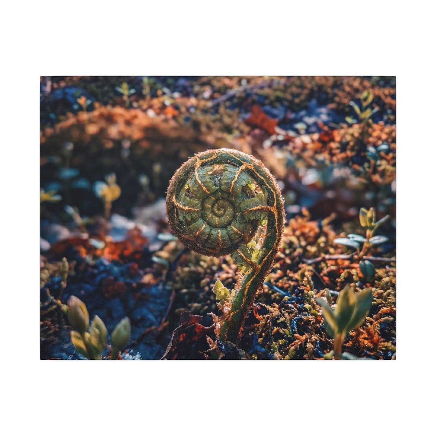 Kintsugi Fern Unfurling in Dappled | Gold Vein Canvas Art