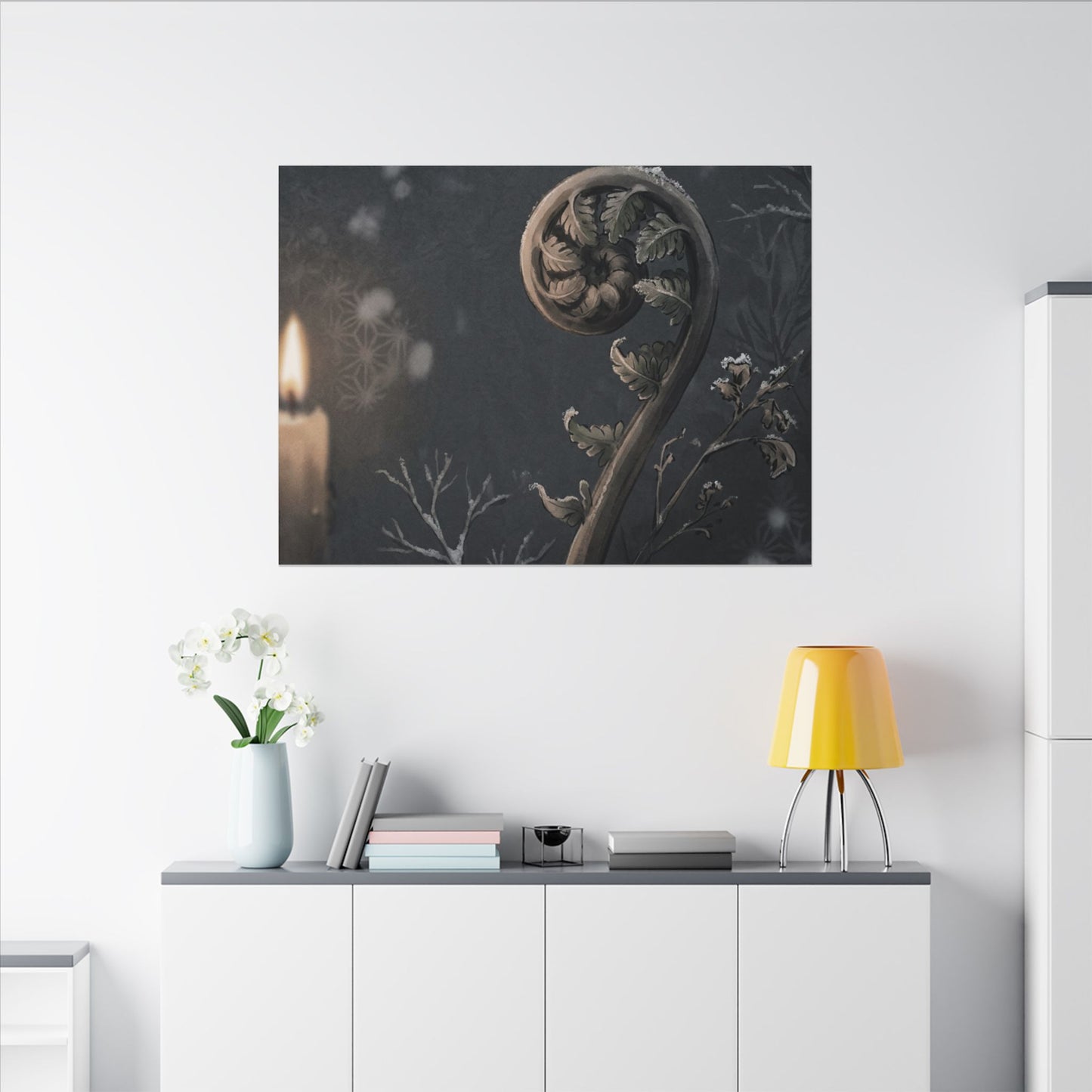 Candlelight Fern Unfurling Canvas Art - Japandi Ma