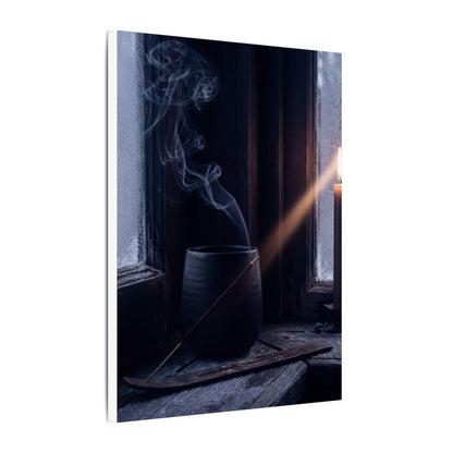 Incense Smoke Winter Canvas Art | Dark Japandi Sophisticated Design