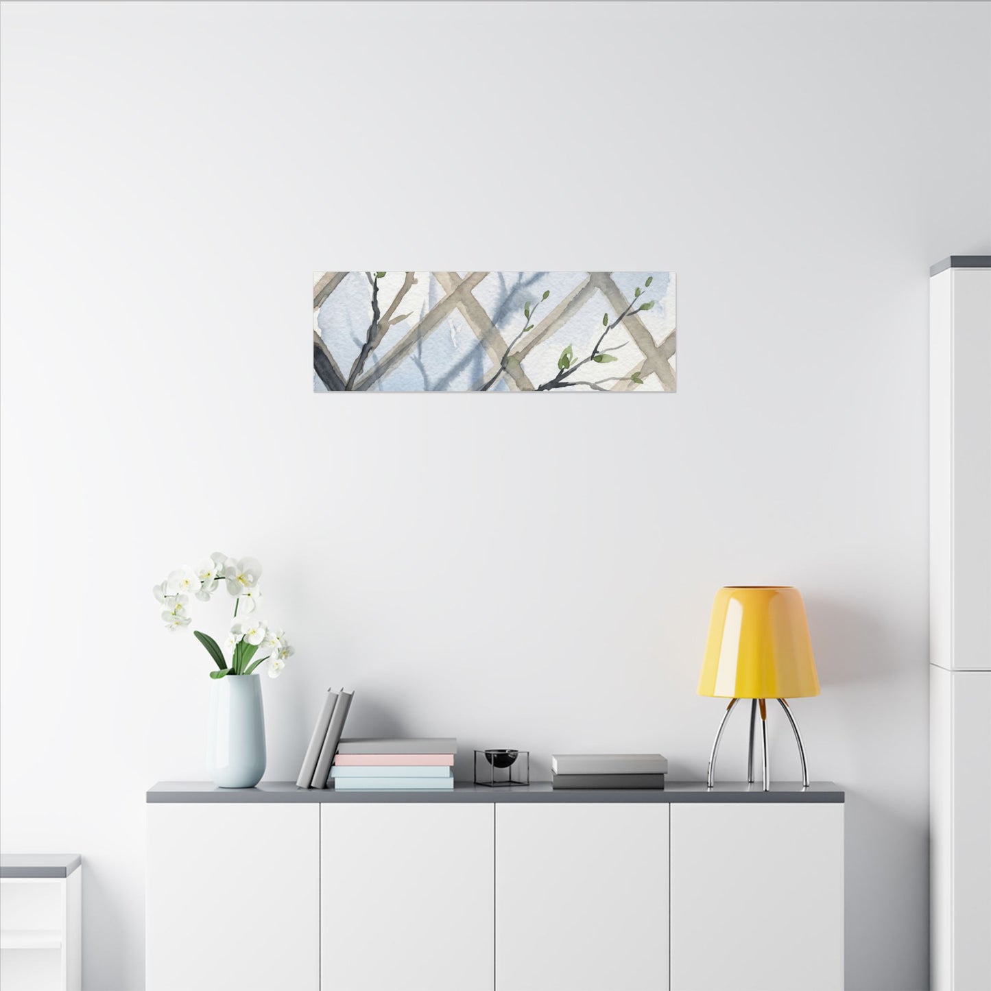 Shoji Screen Canvas Art | Spring Japandi Watercolor Art