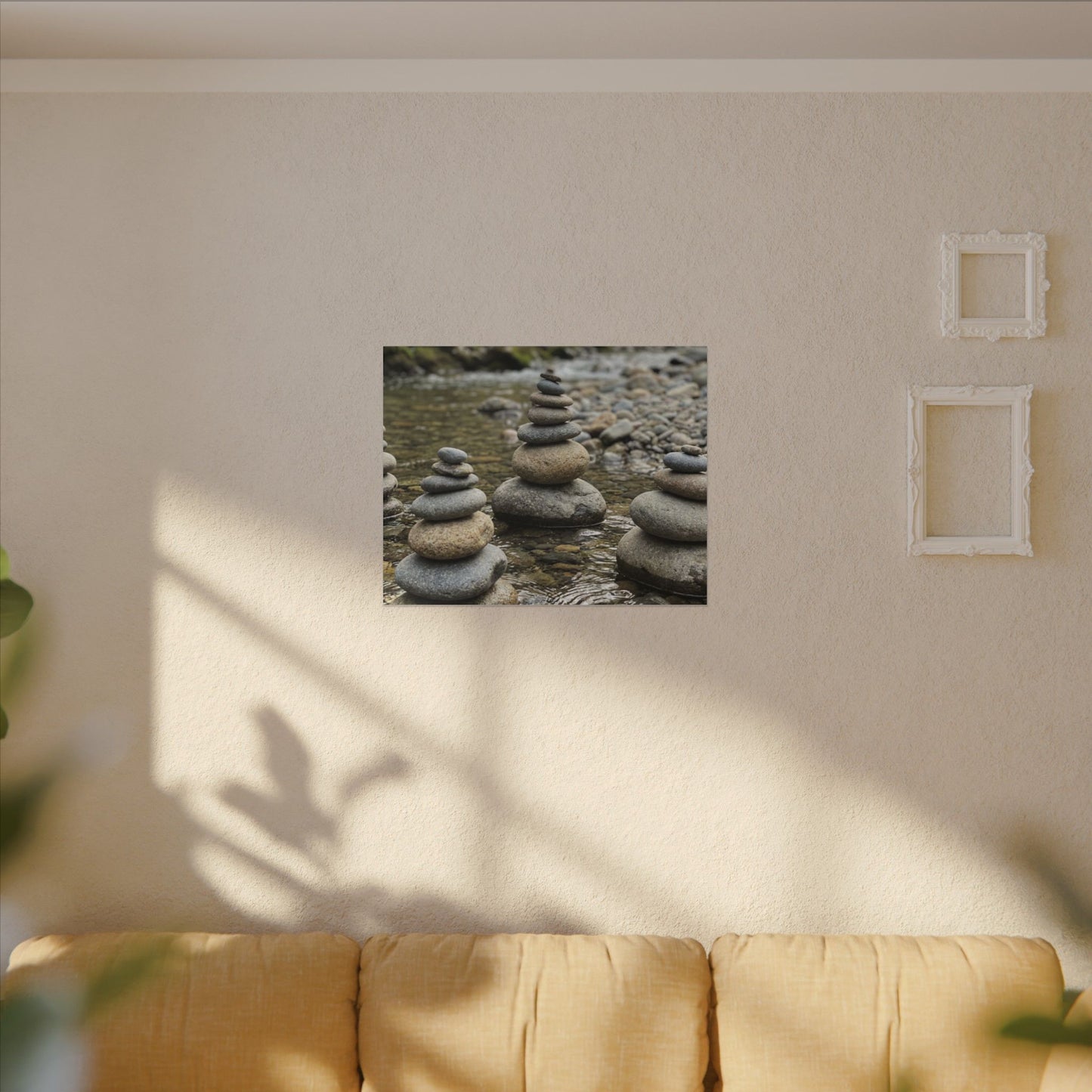 Zen River Stones in Dawn | Karesansui Canvas Art