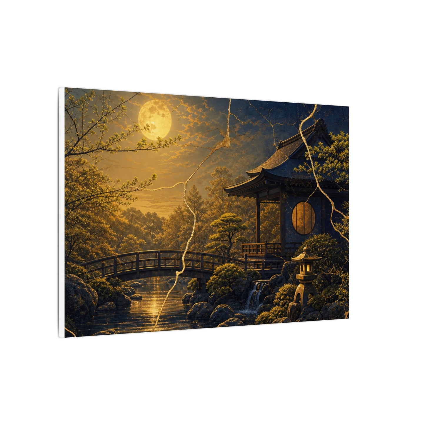 Spring Moonlit Garden Gold Vein Canvas Art | Resilient Decor