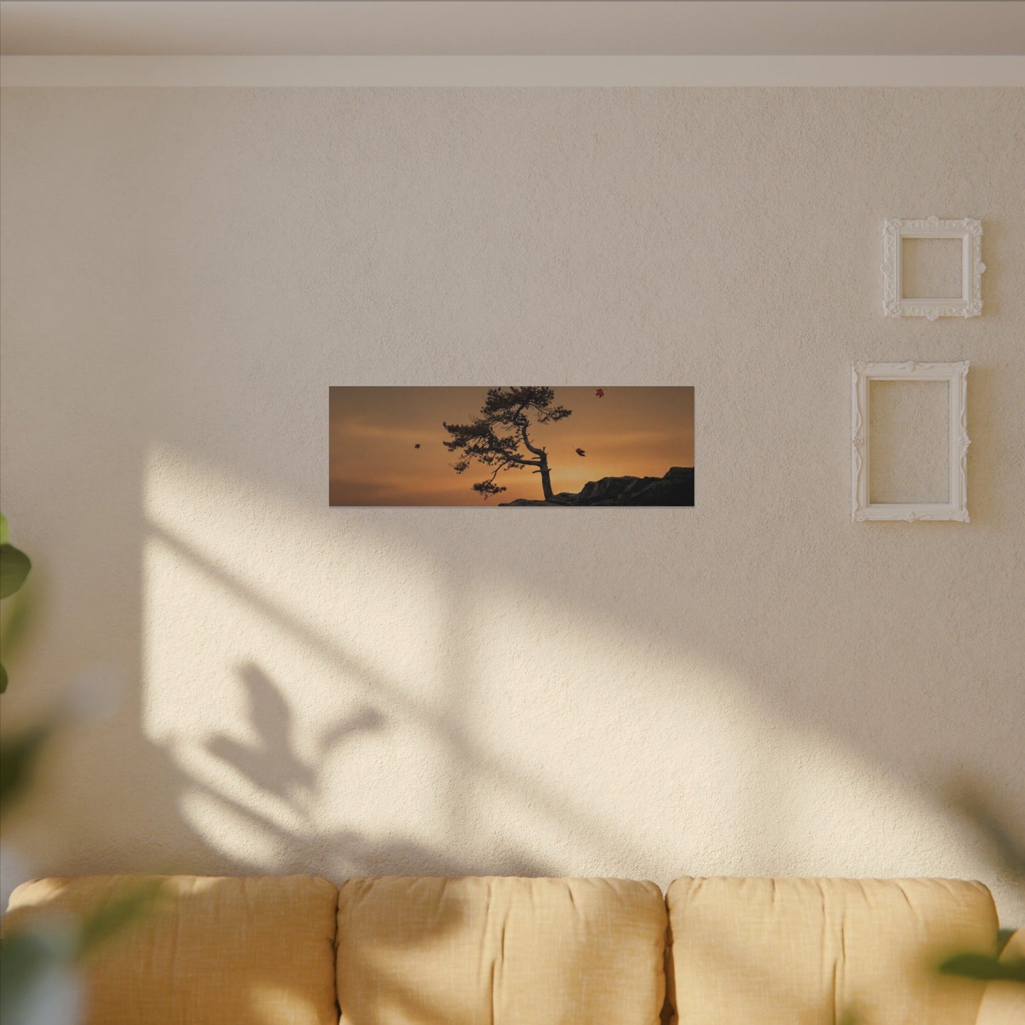 Dark Japandi Pine Tree in Golden Hour | Moody Minimal Canvas Art