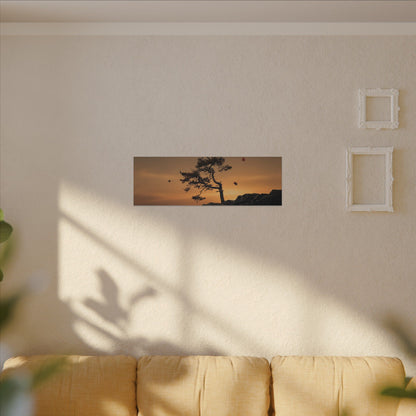 Dark Japandi Pine Tree in Golden Hour | Moody Minimal Canvas Art