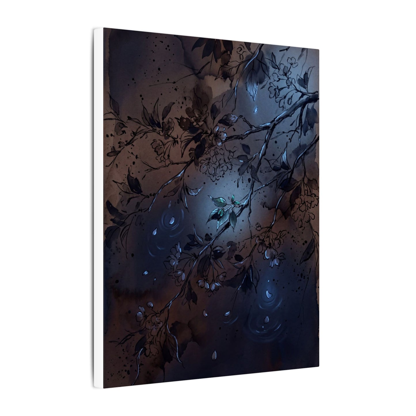 Bold Cherry Blossom Canvas Art - Charcoal Ink Dark Japandi