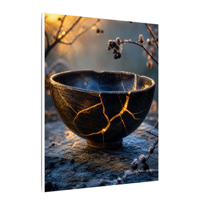 Ceramic Bowl Canvas Art | Winter Kintsugi Gold Repair Art