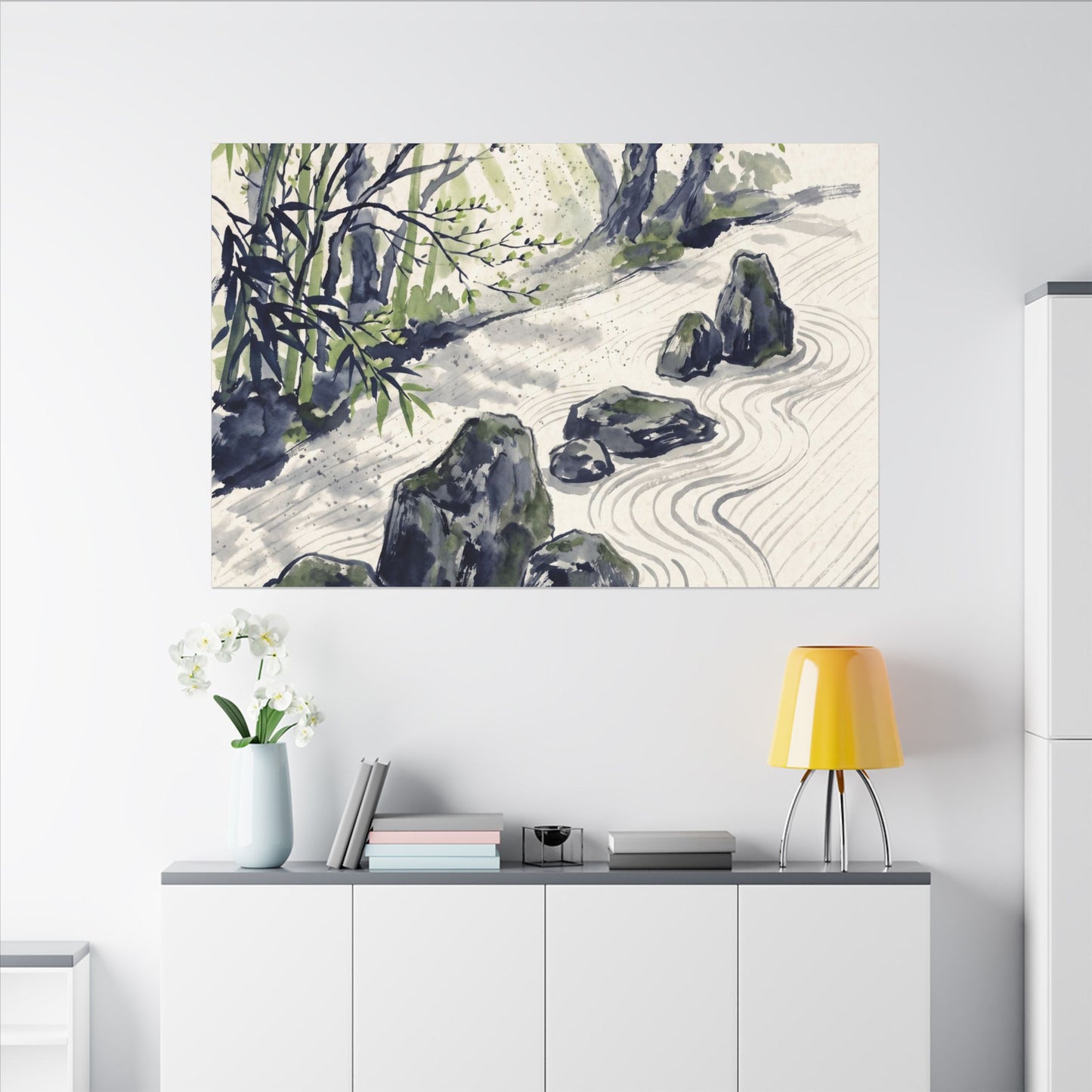 Dappled Rock Garden Canvas Art - Zen Mono No Aware
