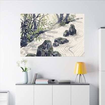 Dappled Rock Garden Canvas Art - Zen Mono No Aware