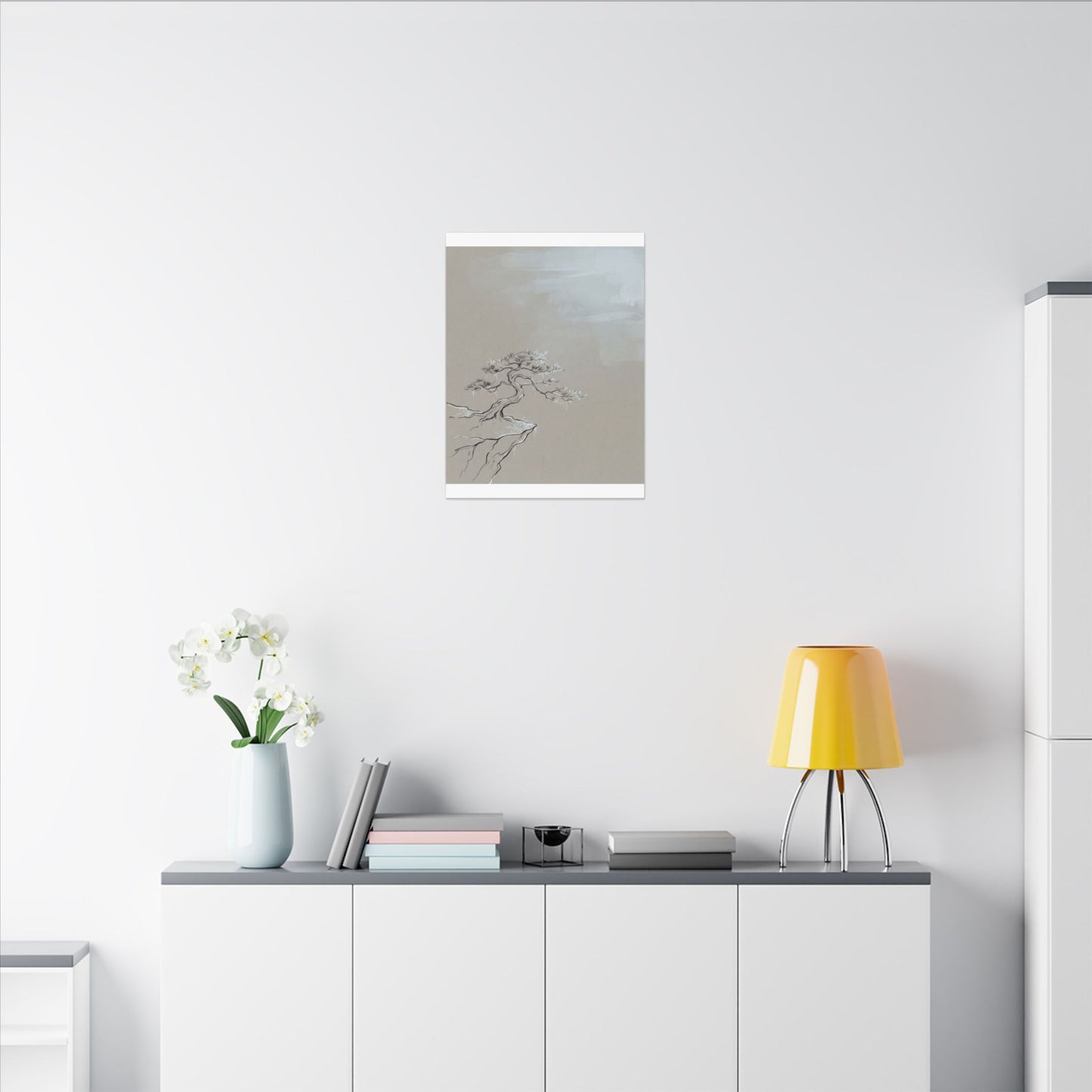 Pine Tree Minimal Line Canvas Art | Warm Japandi Art