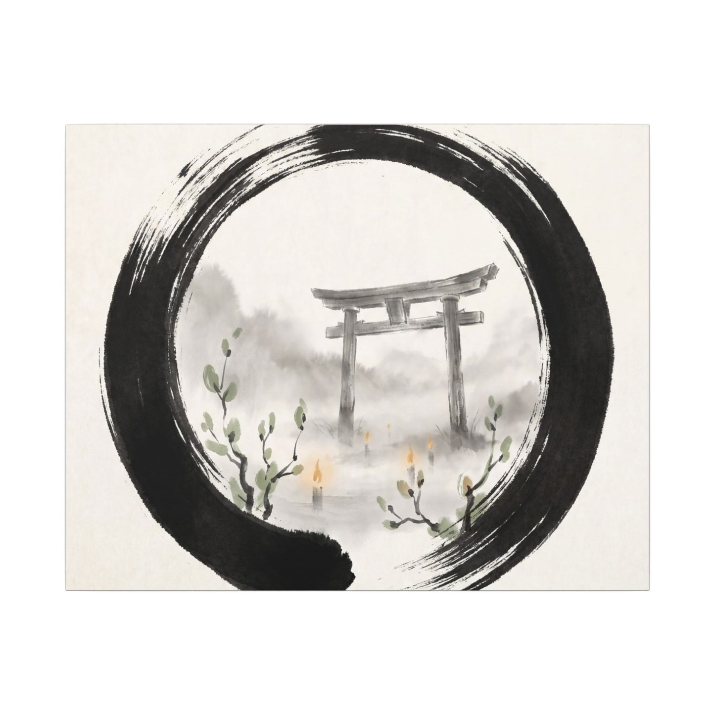 Spring Torii Gate Enso Canvas Art | Tranquil Decor