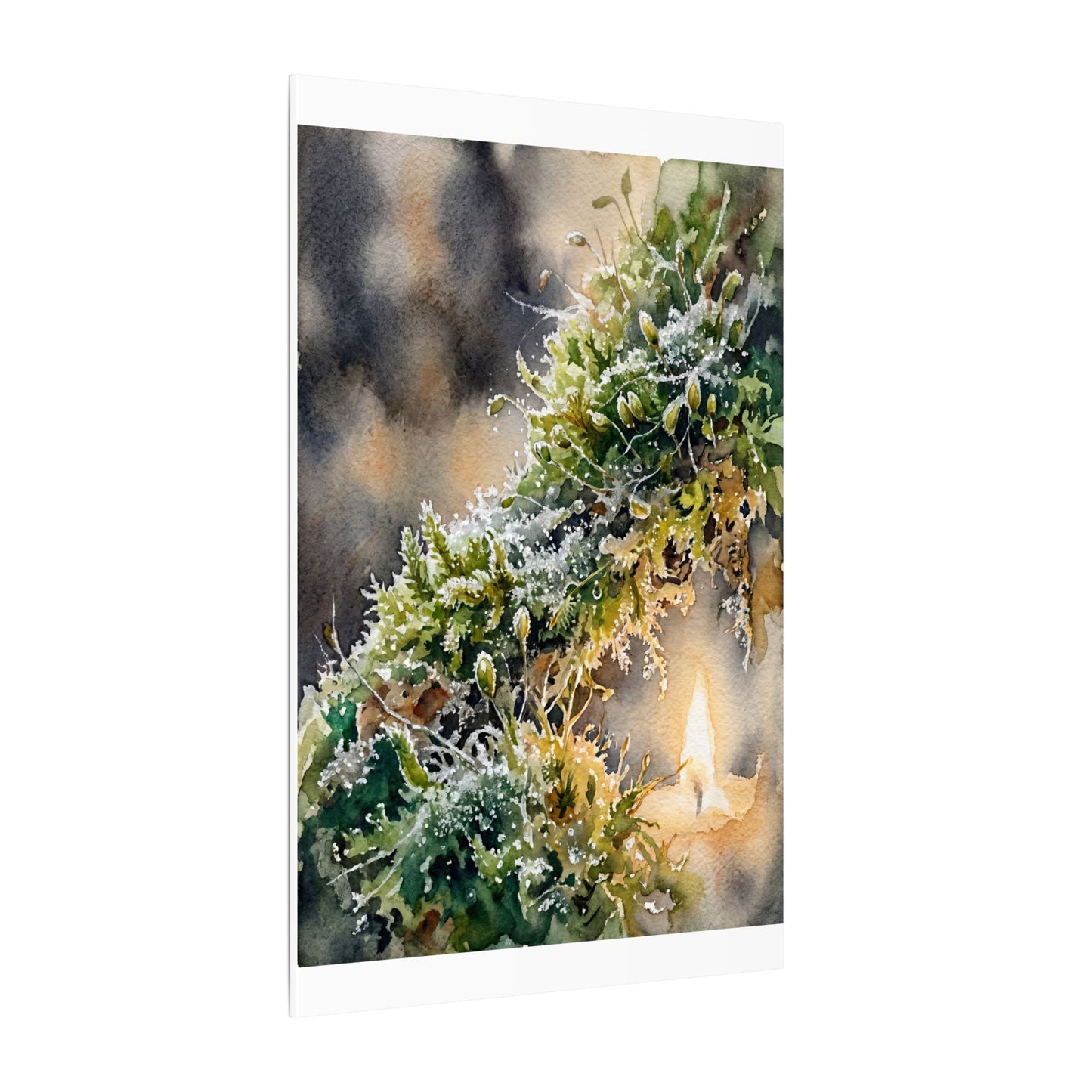 Winter Moss Close Up Watercolor Canvas Art | Neutral Decor