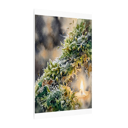 Winter Moss Close Up Watercolor Canvas Art | Neutral Decor