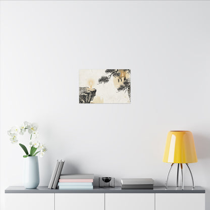 Japandi Pine Tree in Candlelight | Japanese Pattern Canvas Art