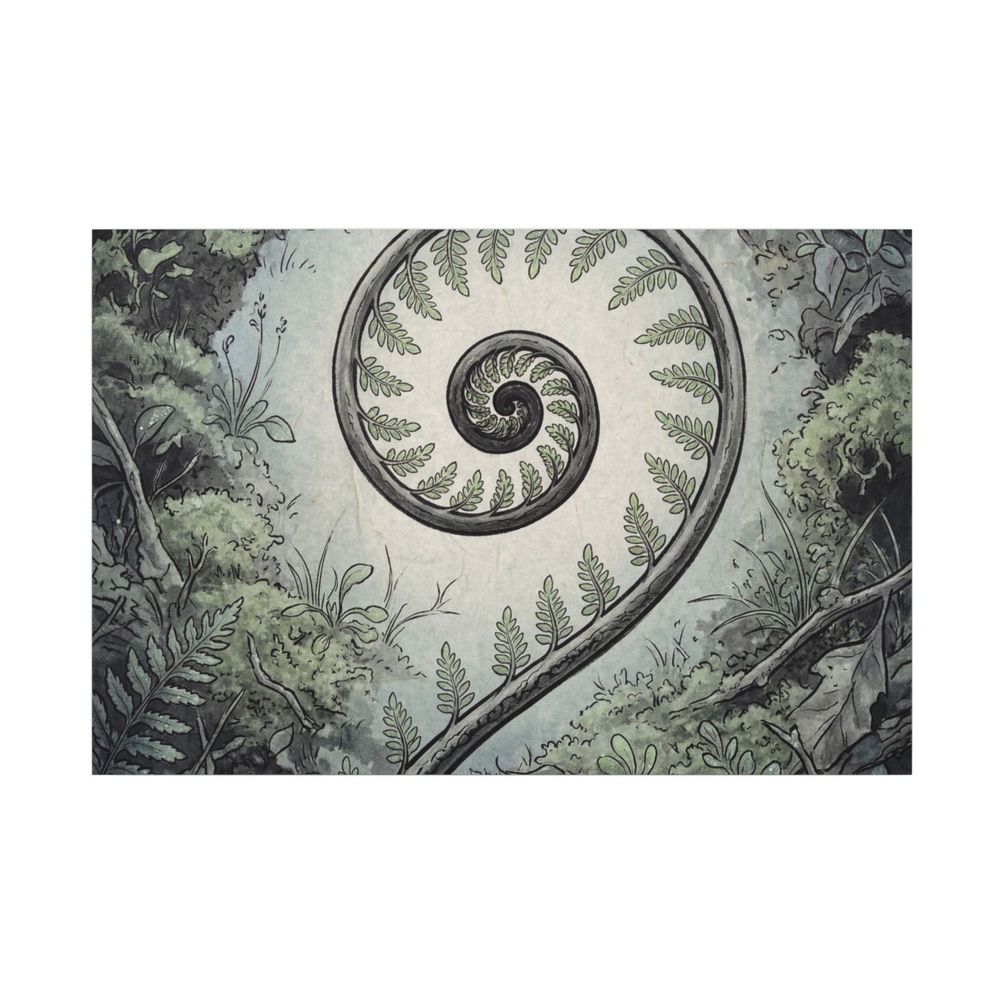 Zen Fern Unfurling in Dawn | Ukiyo E Inspired Canvas Art Art Print