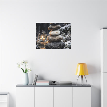 River Stones Canvas Art | Winter Japandi Watercolor Art